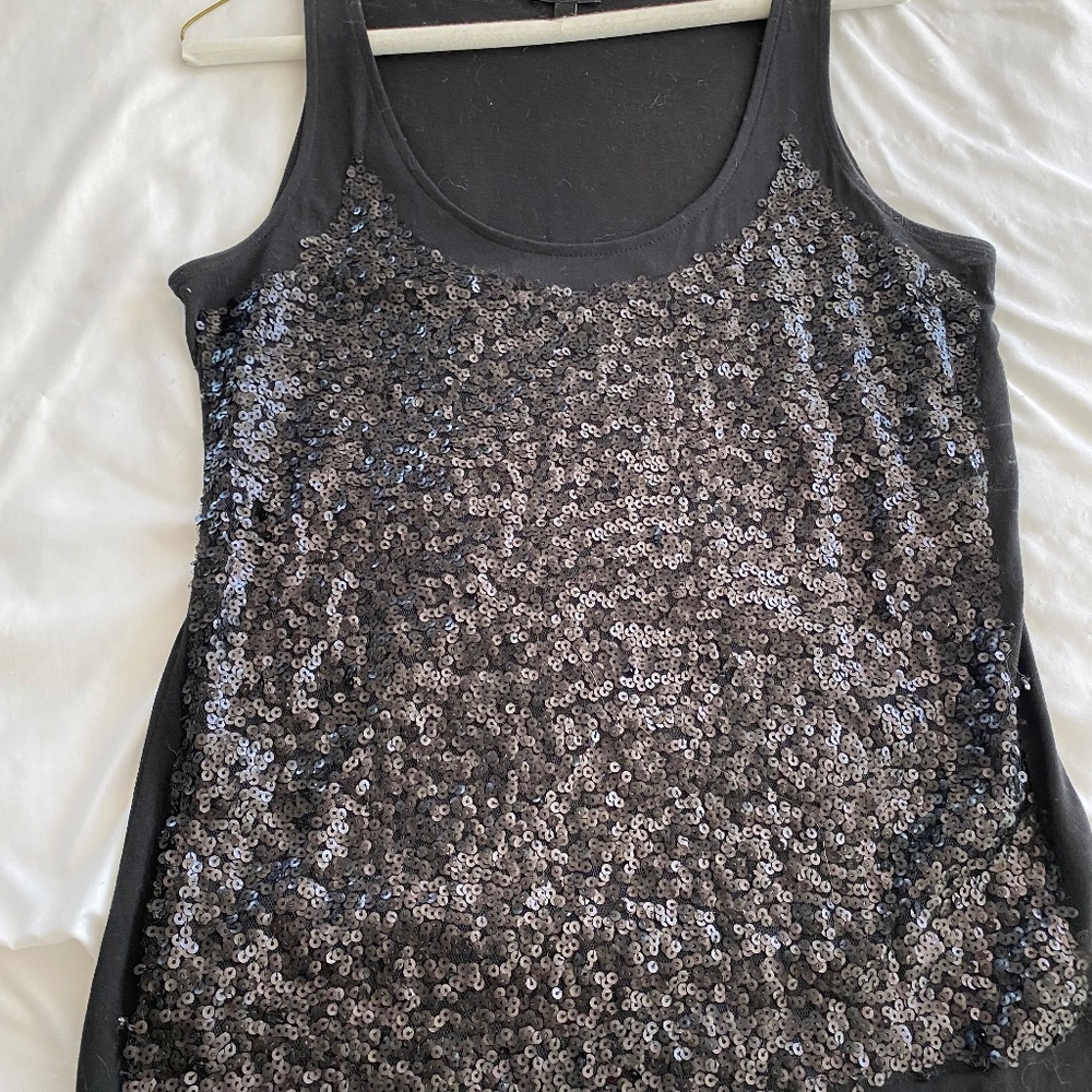 Talbots black sequined tank top.